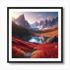 Red Grass In The Mountains Art Print