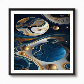 Blue And Gold Abstract Painting Art Print