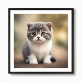 A Cute Scottish Fold Kitty, Pixar Style, Watercolor Illustration Style 8k, Png (8) Art Print