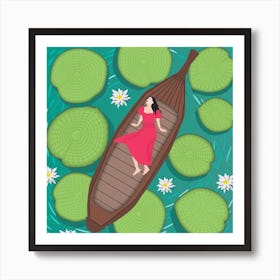 Woman In A Boat Art Print