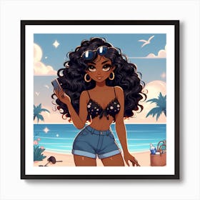 Black Girl On The Beach Art Print