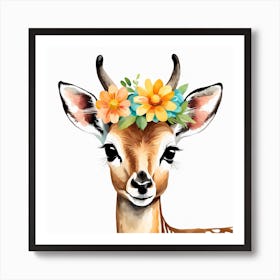 Floral Baby Antelope Nursery Illustration (27) Art Print
