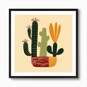 Rizwanakhan Simple Abstract Cactus Non Uniform Shapes Petrol 36 Art Print