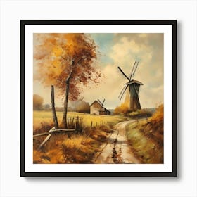 Vintage Oil Painting, Farmhouse Wall Decorations, Vintage Landscape, Printable Wall Art, Vintage Landscape Oil Painting.
5Windmills. Art Print