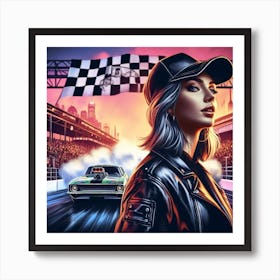 Girl In A Leather Jacket And Hat Art Print