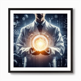 Chemist Holding A Glowing Ball Art Print