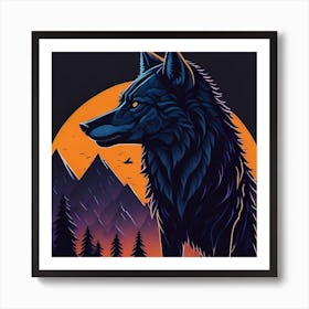A silhouette Wolf against a sunset background Art Print