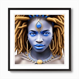 Blue Goddess Dreadlocks Art Print