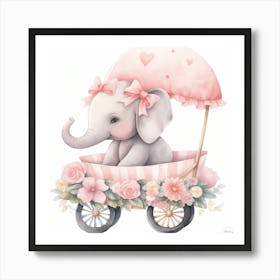 Baby Elephant In A Carriage - nursery decor, baby girl 1 Art Print