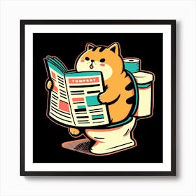 Cat Reading Newspaper Art Print