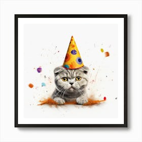 Birthday Cat With Party Hat Art Print