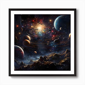 Space Landscape With Planets Art Print