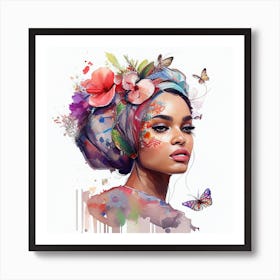 Watercolor Floral Arabian Woman  #7 Art Print