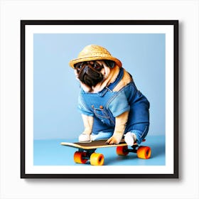 Pug On A Skateboard 1 Art Print