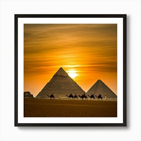 Camels In Front Of Pyramids Art Print