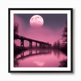 Full Moon Over Bridge Art Print