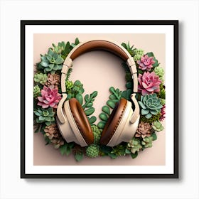 Succulents And Headphones Art Print