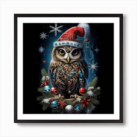 Owl Christmas Tree Art Print