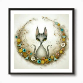 Cat In A Wreath Art Print