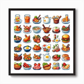 Pixel Food Icons Set 1 Art Print