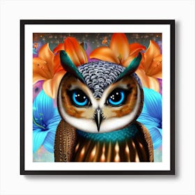 Owl With Flowers 17 Art Print