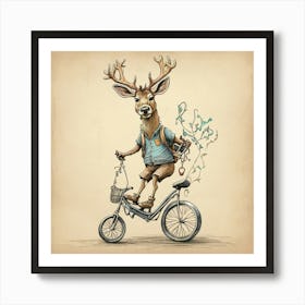 Deer On A Bicycle 2 Art Print