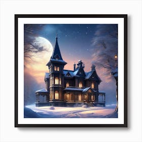 Victorian House In Snow Art Print