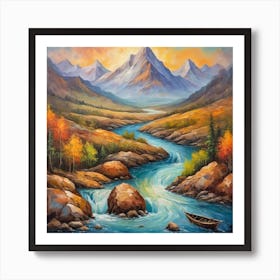 Vintage  mountain and valley Art Print