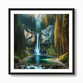 Waterfall In The Mountains 1 Art Print