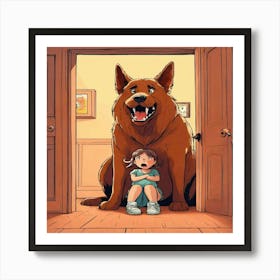 Girl And A Dog Art Print