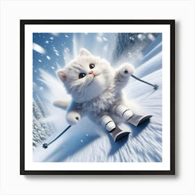 Cat On Skis 2 Art Print