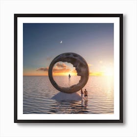 Moon Sculpture In The Water Art Print