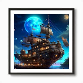 Ship In The Night Sky Art Print