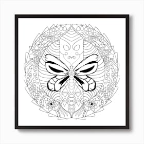 Butterfly Coloring Page Mandala Insect Art Print