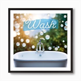 Bathroom sign “wash”, sink and bubbles Art Print