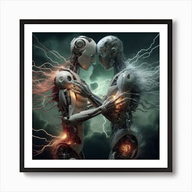 Two Robots Hugging Art Print