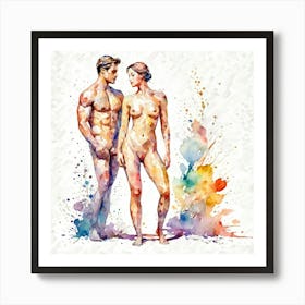Nude Couple Watercolor Painting Art Print