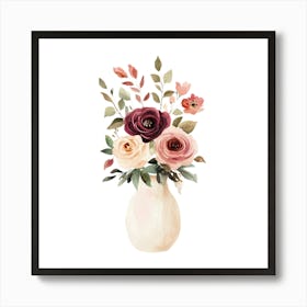 Watercolor Blush Burgundy Flower Arrangement 1 Art Print