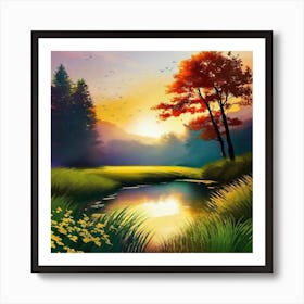 Sunset By The River 20 Art Print