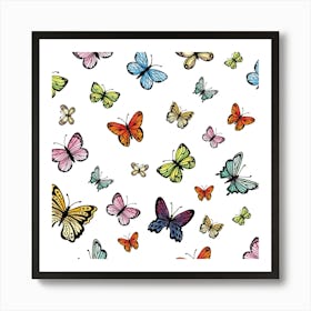 Colorful Butterflies On A White Background Art Print