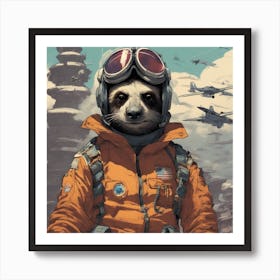 A Badass Anthropomorphic Fighter Pilot Sloth, Extremely Low Angle, Atompunk, 50s Fashion Style, Intr (1) Art Print