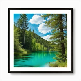 Blue Lake In The Forest 15 Art Print