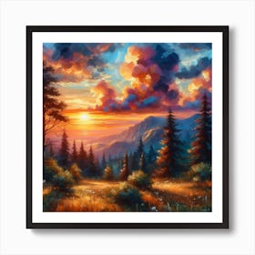 Sunset In The Mountains 3 Art Print