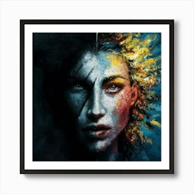 A Captivating Abstract Portrait Divided Into Two Art Print