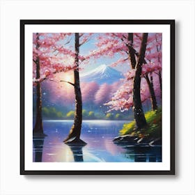 Cherry Blossoms By The Lake 2 Art Print