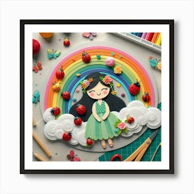 Rainbow And Ladybugs Art Print