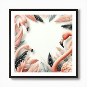 Pink Flamingos On White Background Art Print