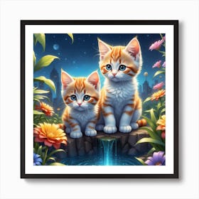 Two Kittens By The Water Art Print