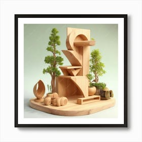 3d Model Of A Wooden Sculpture Art Print