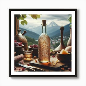 Wine Bottle On A Table Art Print